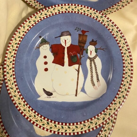 Set of (4) Debbie Mumm Snowman by Sakura Salad Plates 8" - Picture 6 of 9